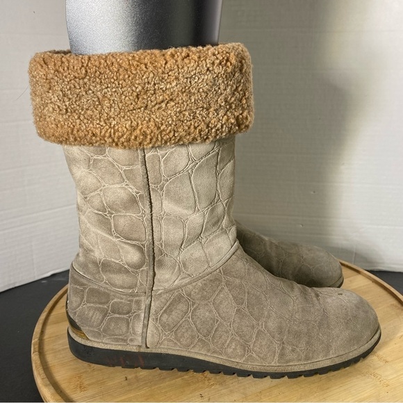 Stuart Weitzman Brown Suede Leather Faux Fur Lined Boot Womens Size 10 - Picture 6 of 15